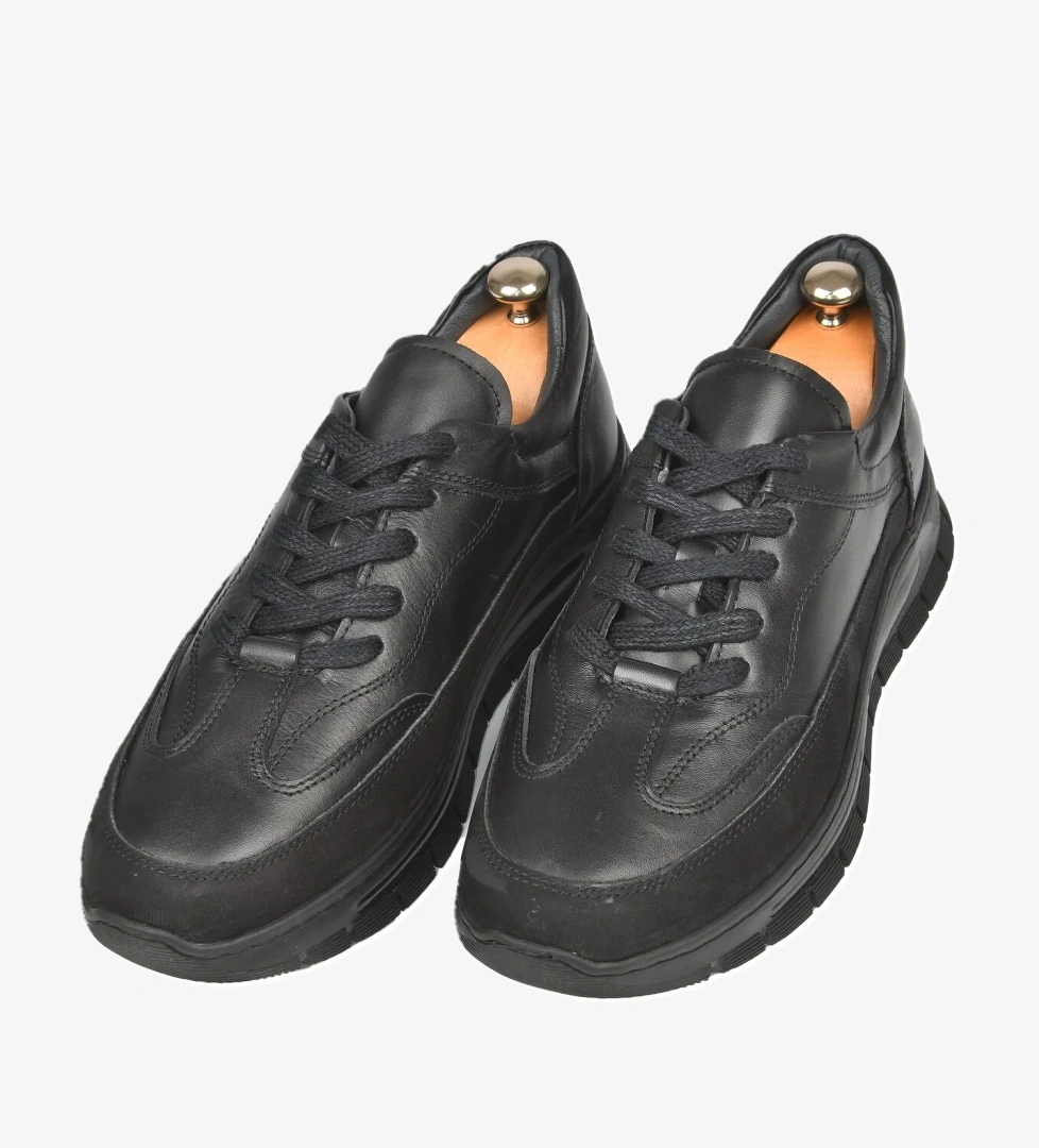 Deep Sea DeepSEA Erkek Siyah Bağcıklı Yüksek Taban Ortopedik Orijinal Deri Spor Ayakkabı Sneaker 2501007 model görseli