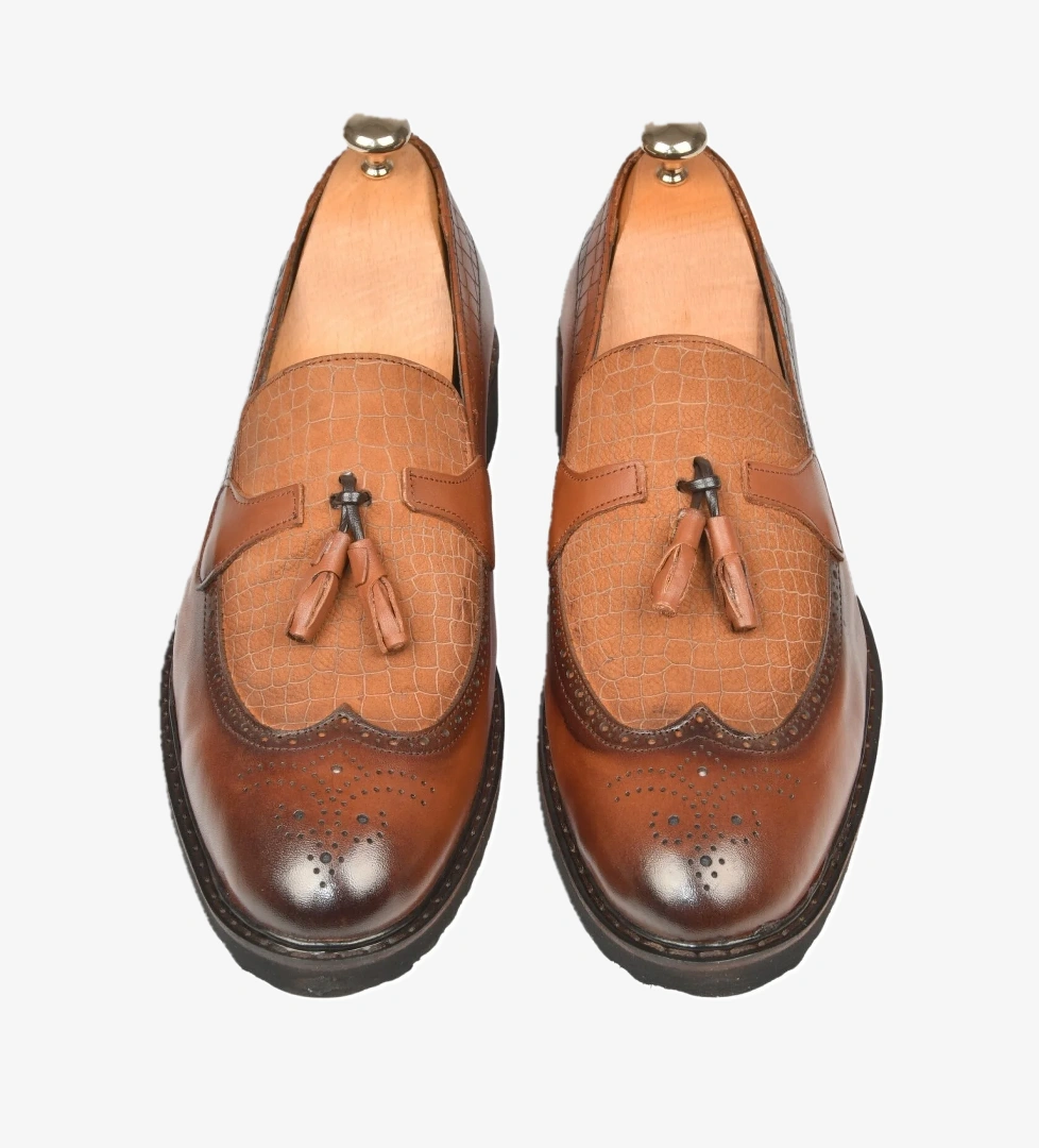 DeepSEA Erkek Taba DeepSEA Lazer İşlemeli Püsküllü Yüksek Ortopedik Taban Orjinal Deri Ayakkabı 2509981 - Görsel 1