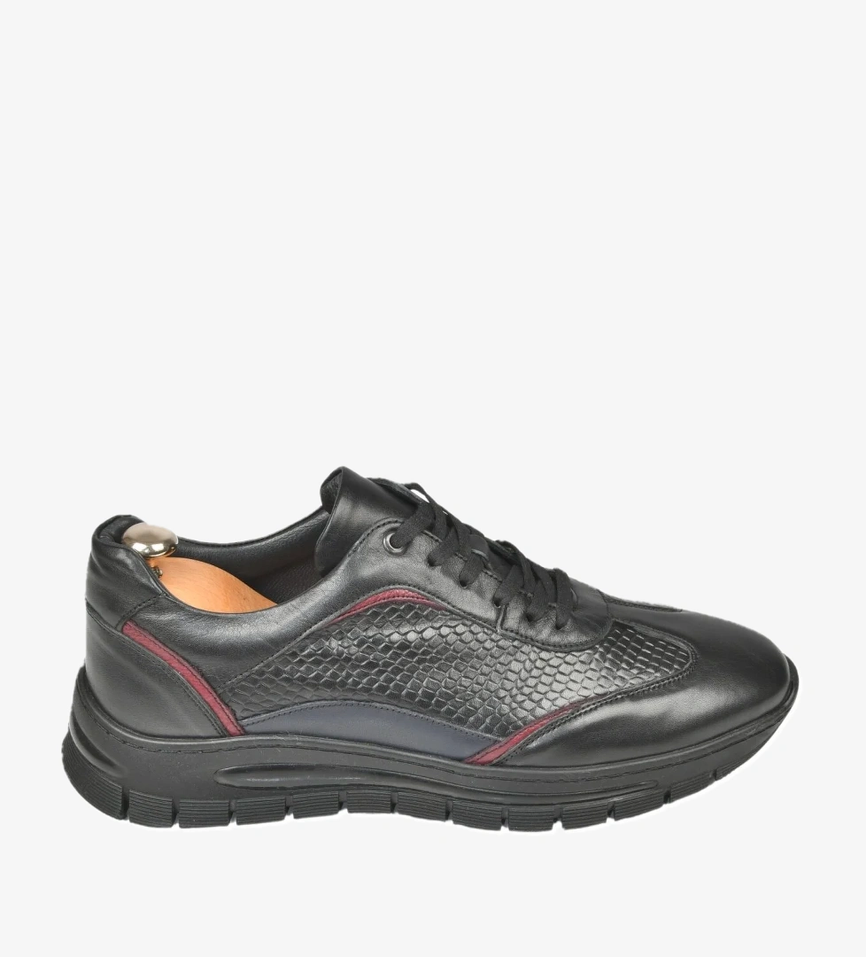 DeepSEA Erkek Siyah Desenli Bağcıklı Yüksek Taban Deri Spor Ayakkabı Casual Sneaker 2509994 - Görsel 1