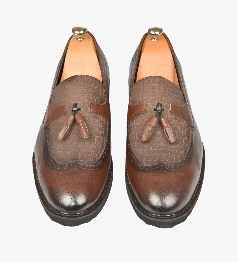 DeepSEA Erkek Kahve DeepSEA Lazer İşlemeli Püsküllü Yüksek Ortopedik Taban Orjinal Deri Ayakkabı 2509981