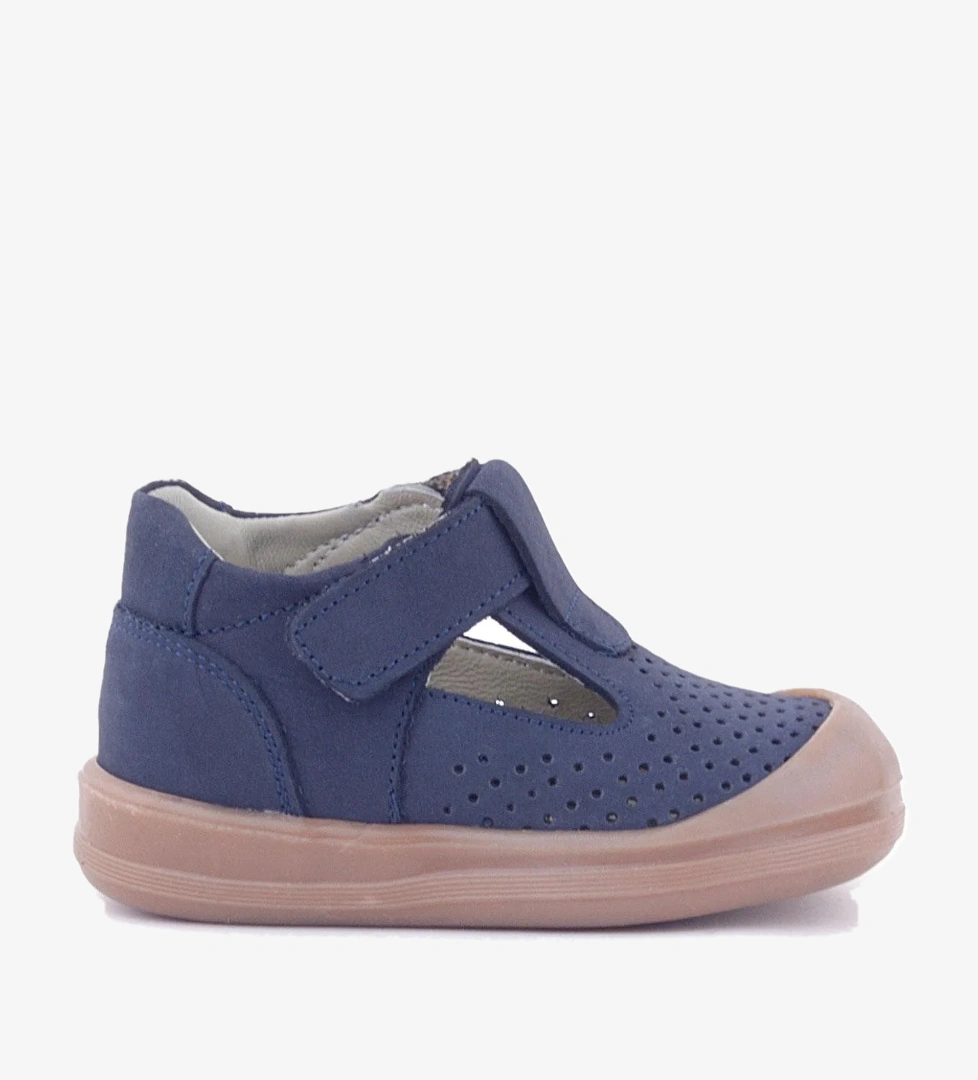 Shaun Hakiki Deri Koyu Lacivert Cırtlı Anatomik Bebek Sandalet - Görsel 1