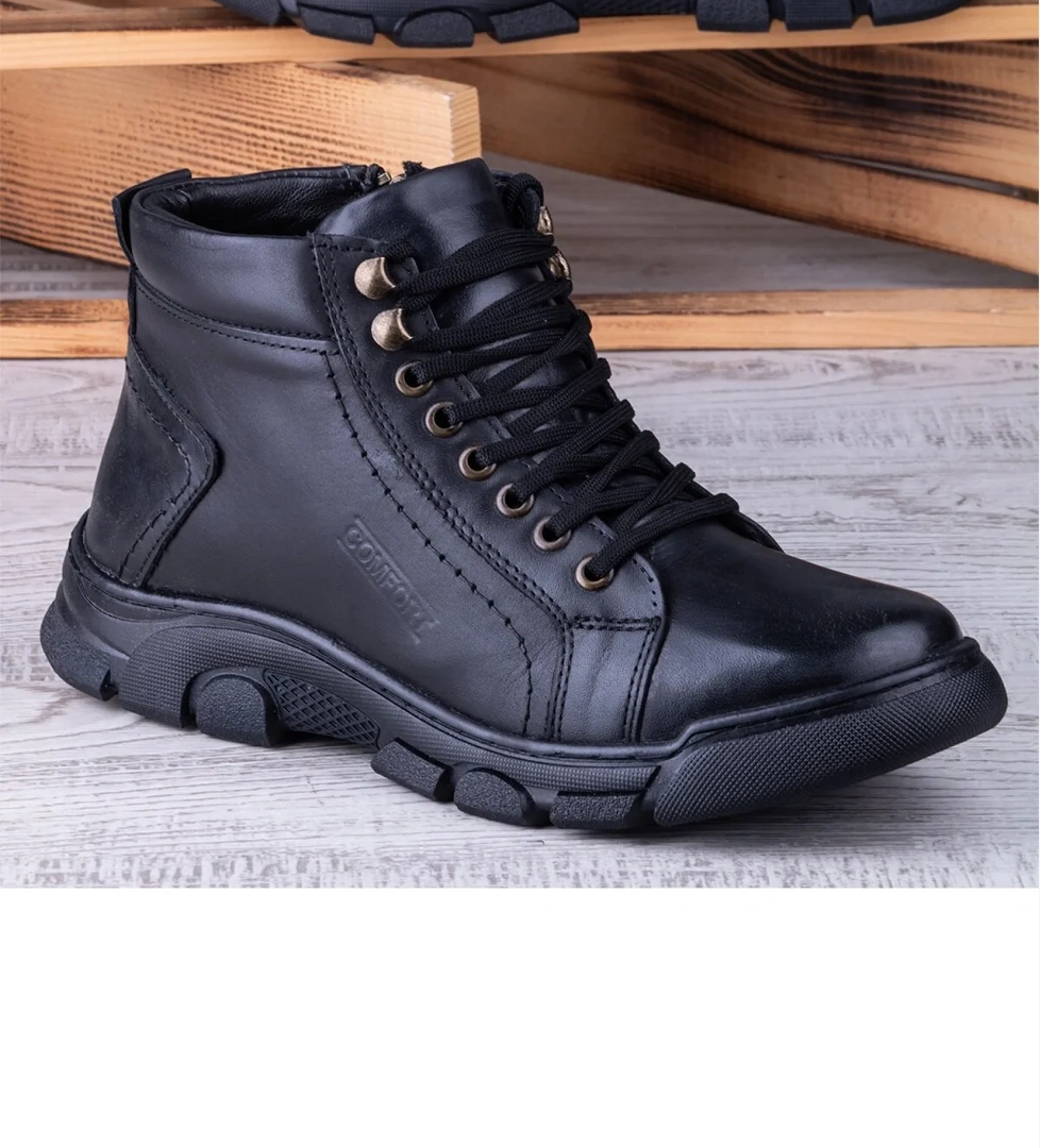 Ghattix Lass Kışlık Hakiki Deri Erkek Bot Fermuarlı Siyah model görseli