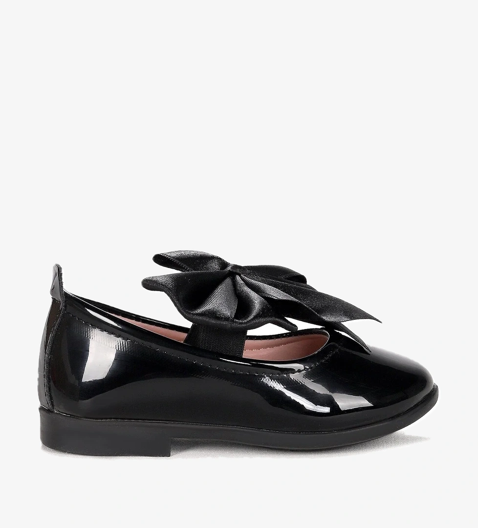 Tari Rugan Fiyonk Lastikli Kız Bebek Babet Ayakkabı Siyah