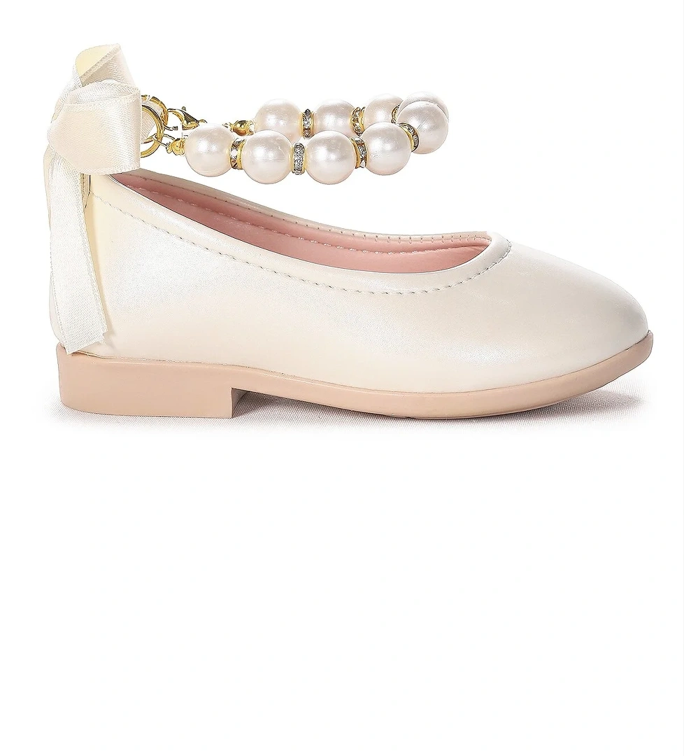 Kiko Kids Kiko Kids Beyaz Blanch İncili Lastikli Kız Bebek Babet Ayakkabı Sedef | Flo Beyaz - 1. görsel