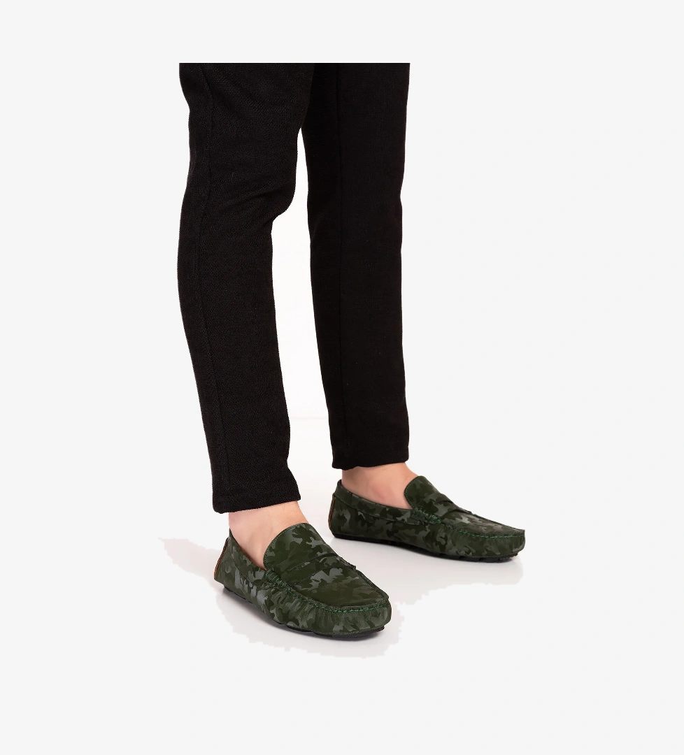 Gondol Erkek Hakiki Deri Esnek Taban Kamuflaj Desenli Loafer Ayakkabı tx.11873