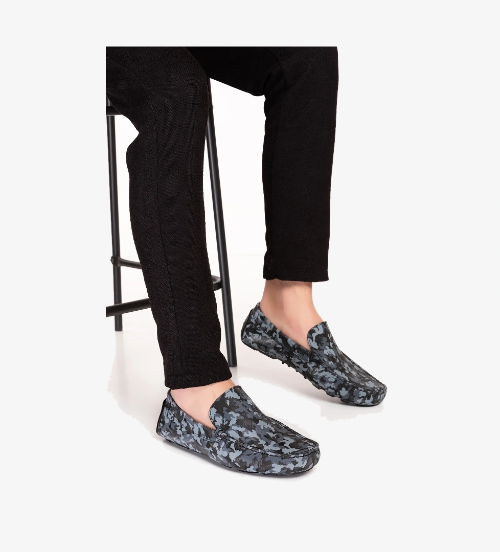 Gondol Erkek Hakiki Deri Esnek Taban Kamuflaj Desenli Loafer Ayakkabı tx.11870