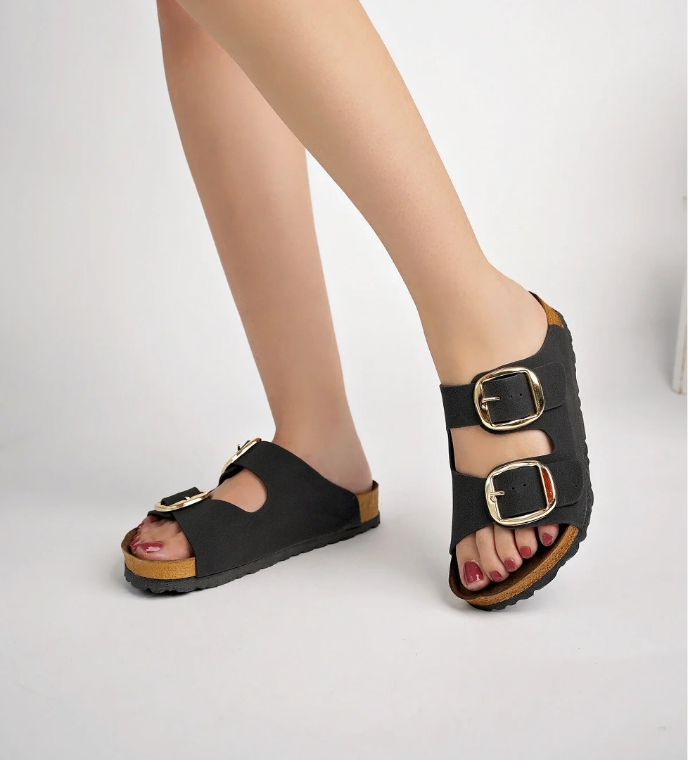 Gold Toka Terlik Siyah - Görsel 1