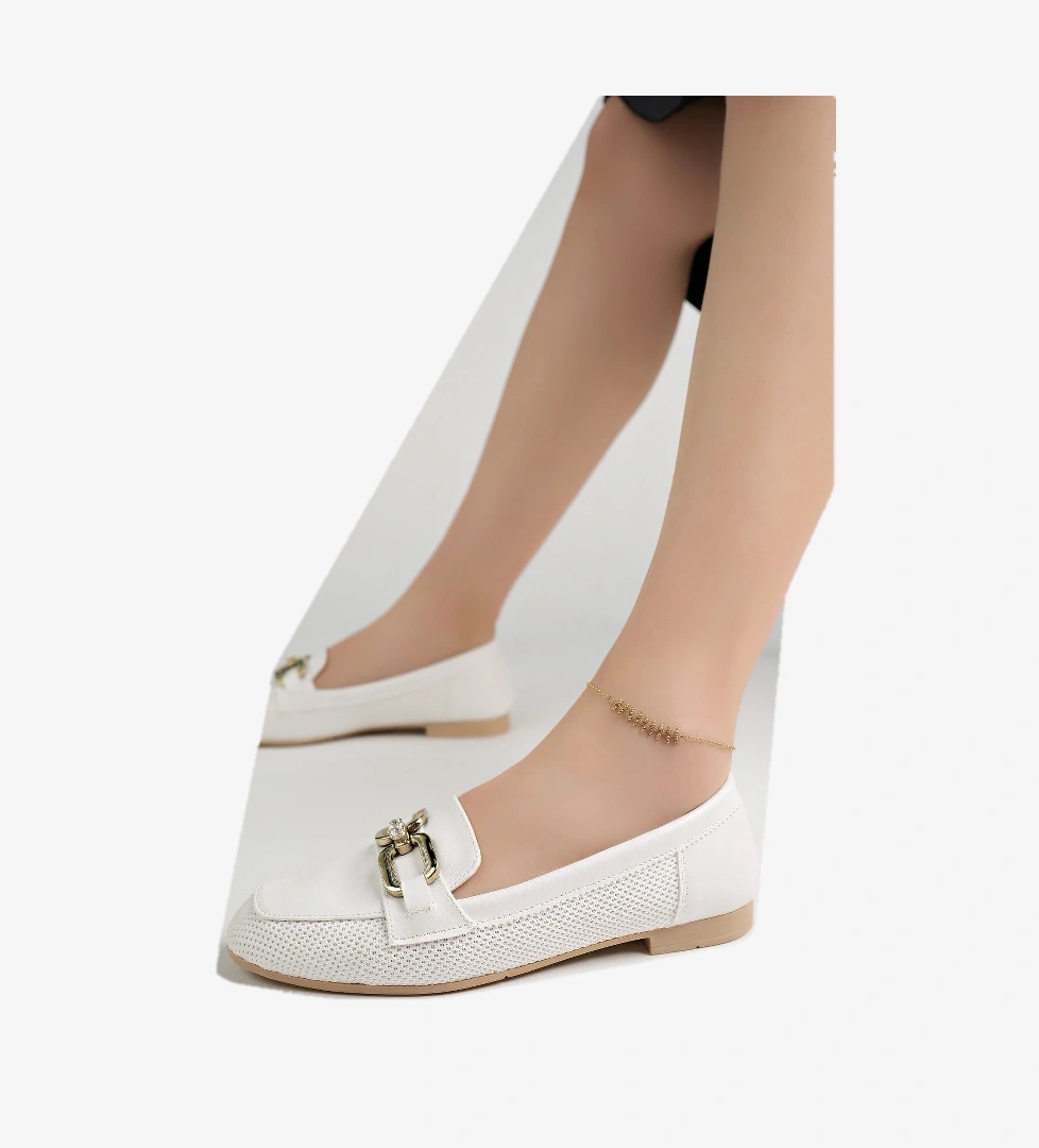 Kadın Yazlık Rahat Dokuma Babet Ayakkabı .051 Beyaz