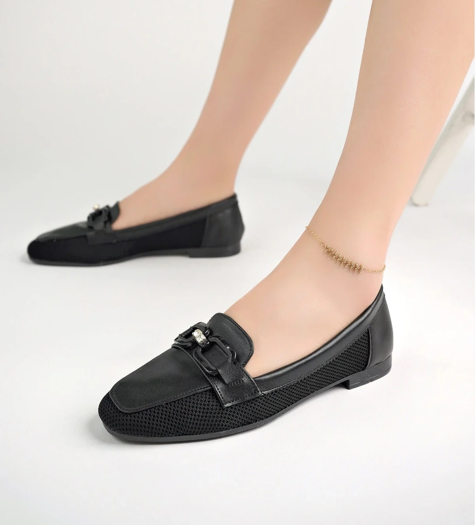 Kadın Yazlık Rahat Dokuma Babet Ayakkabı .051 Siyah