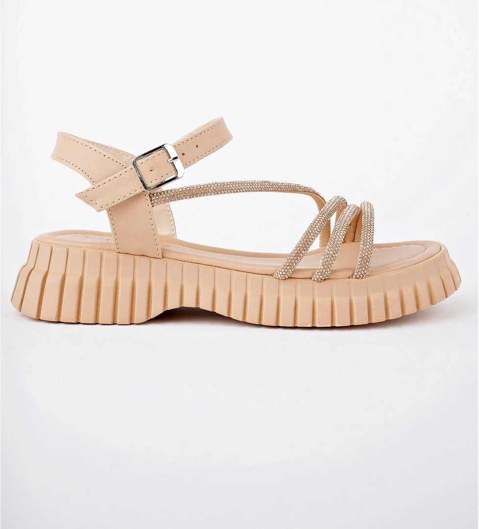 Kadın Sandalet Taş Detaylı Garantili Abb.811 Nude - Görsel 1