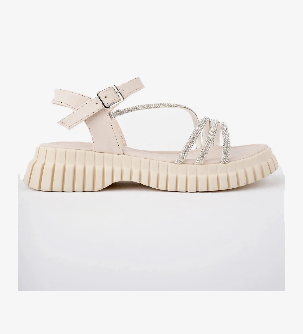 Kadın Sandalet Taş Detaylı Garantili Abb.811 Ten