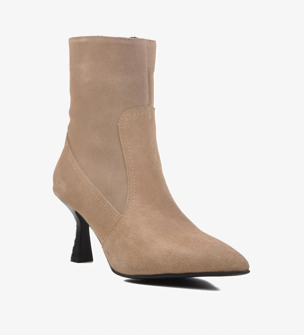 DS-60 Bej Süet Hakiki Deri İçi Polarlı Kadın Topuklu Bot