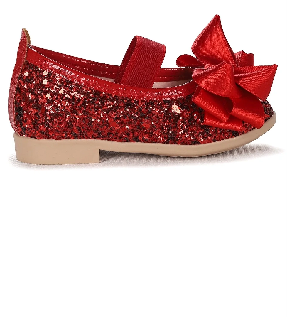 Panı Fiyonk Lastikli Kız Bebek Babet Ayakkabı Kırmızı