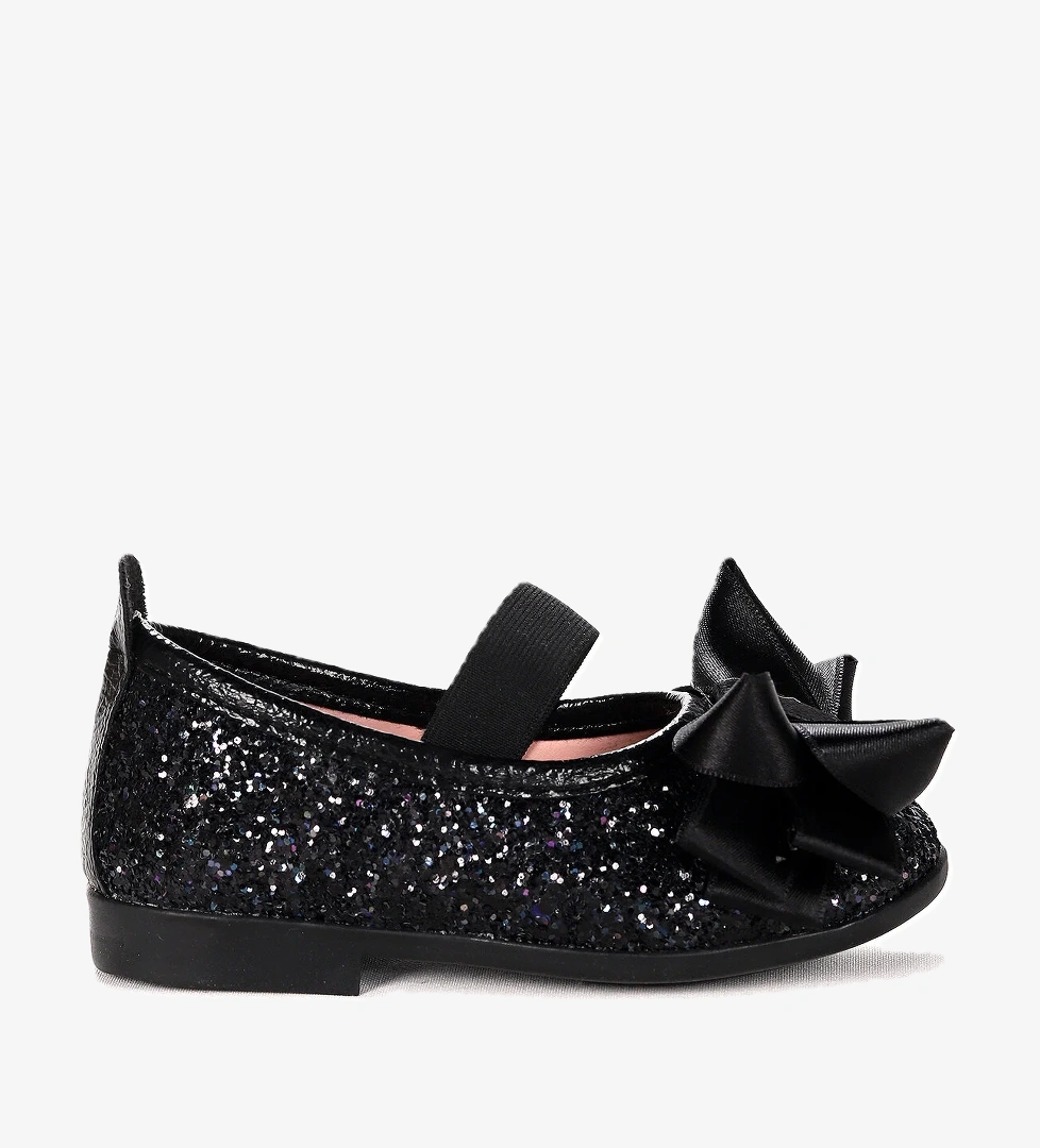 Panı Fiyonk Lastikli Kız Bebek Babet Ayakkabı Siyah