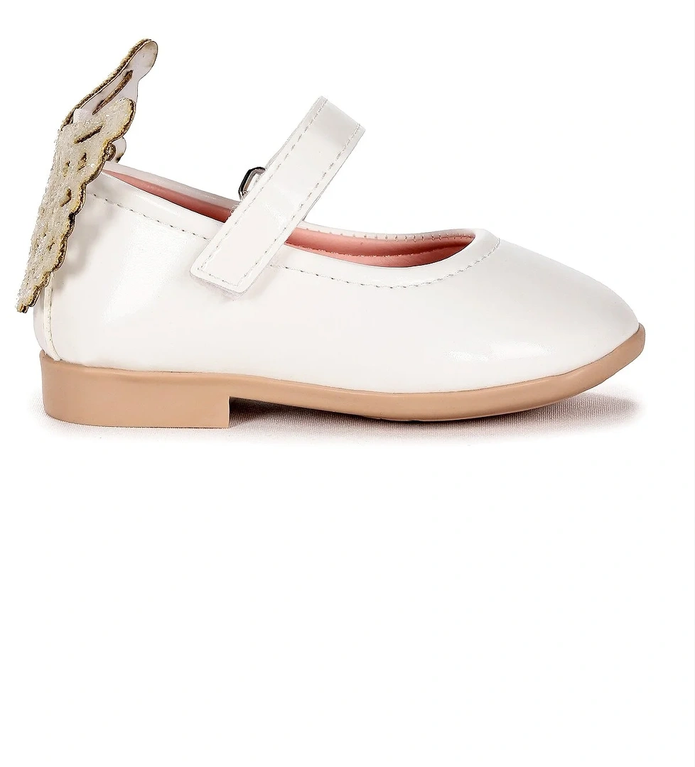 Friga Kelebek Cırtlı Kız Bebek Babet Ayakkabı Beyaz