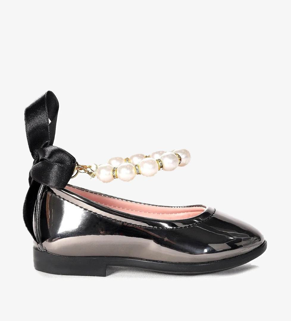 Blanch İncili Lastikli Kız Bebek Babet Ayakkabı Platin - Görsel 1