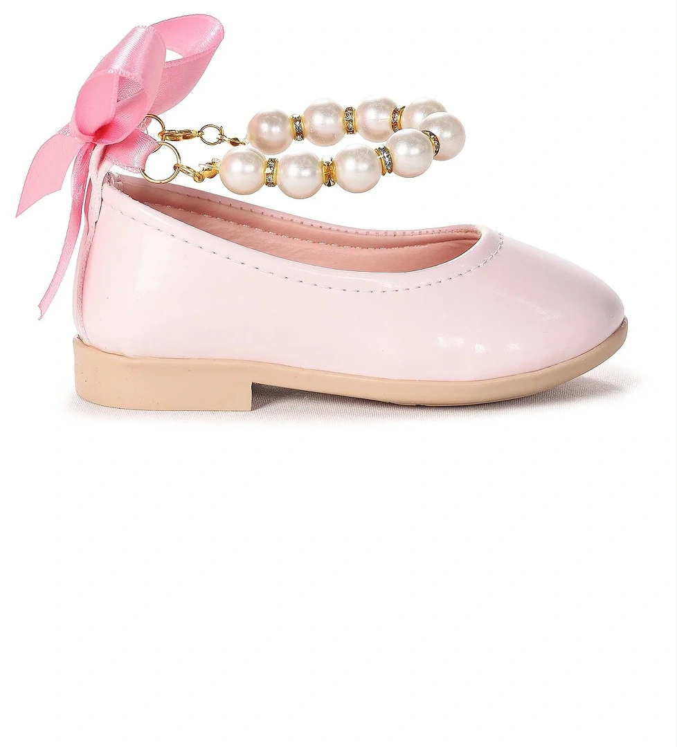 Blanch İncili Lastikli Kız Bebek Babet Ayakkabı Pudra