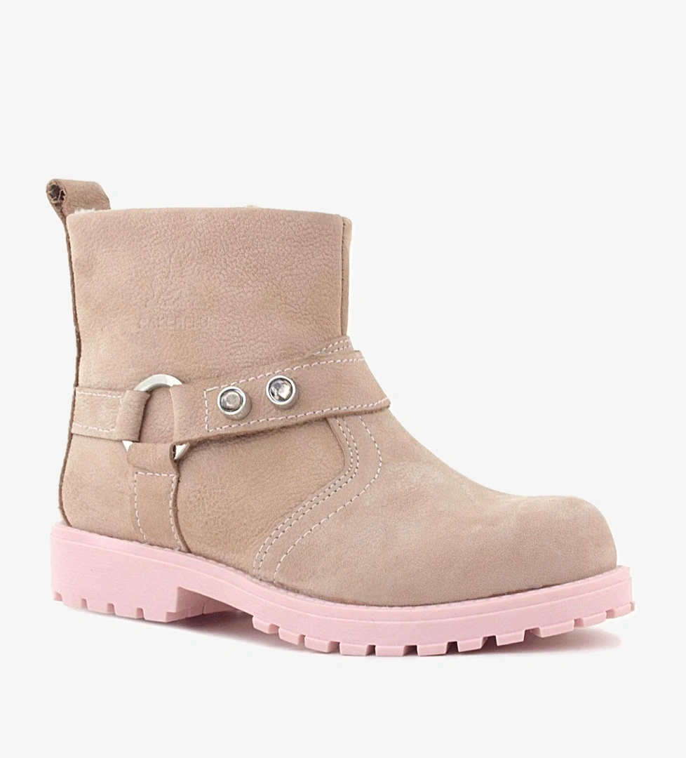 Chiron Hakiki Deri Pembe Fermuarlı Taşlı Kız Çocuk Bot - Görsel 1