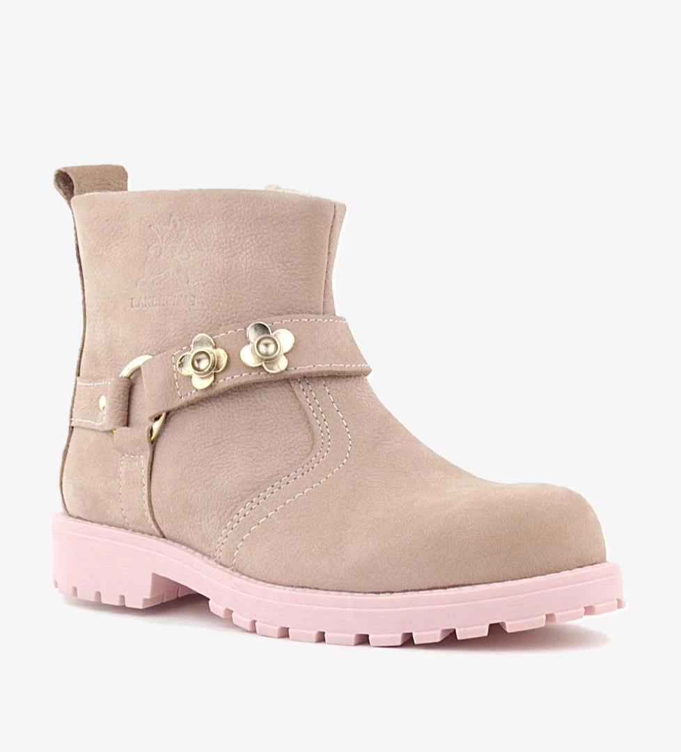 Rakerplus Chiron Hakiki Deri Pembe Fermuarlı Çiçekli Kız Çocuk Bot model görseli