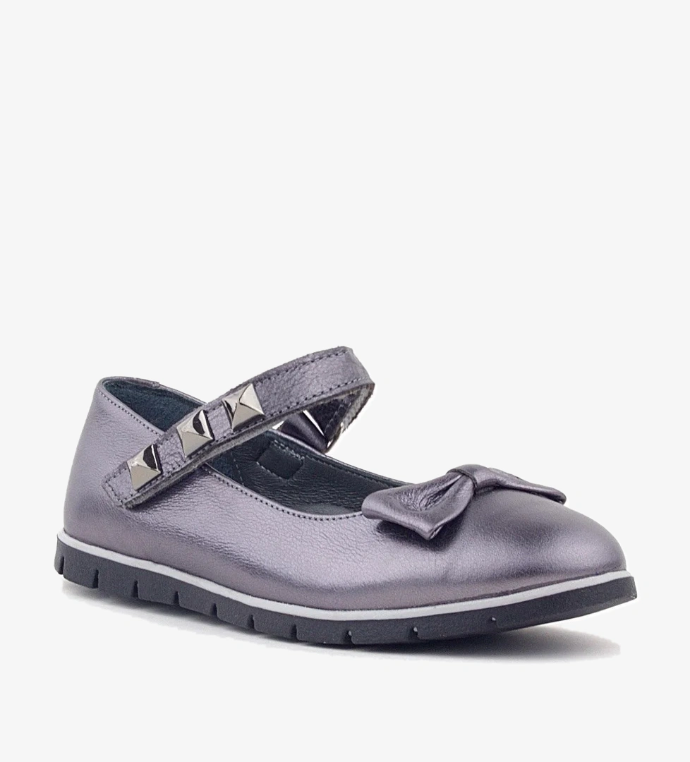 Rakerplus Hakiki Deri Platin Cırtlı Metal Detaylı Kız Çocuk Babet Ayakkabı model görseli