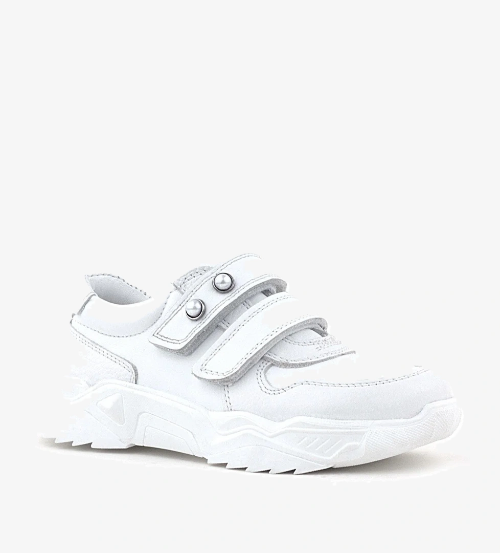 Hakiki Deri Beyaz Taşlı Kız Çocuk Sneakers Ayakkabı - Görsel 1