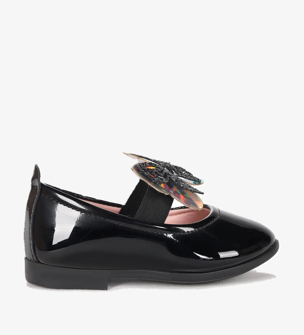 Menz Rugan Kelebek Lastikli Kız Bebek Babet Ayakkabı Siyah