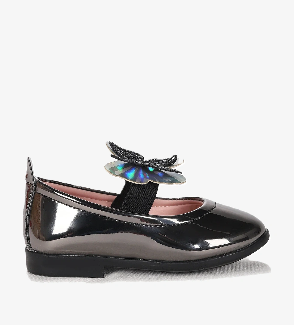 Ayna Menz Kelebek Lastikli Kız Bebek Babet Ayakkabı Platin - Görsel 1