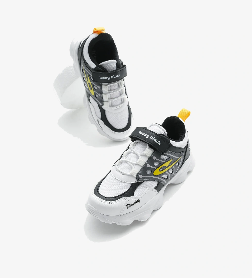 Tonny Black Tonny Black Çocuk Unisex Beyaz Siyah Faylon Taban Desenli Lastik Bağcıklı ve Cırtlı Spor Ayakkabı Sneaker | Flo Beyaz - 1. görsel