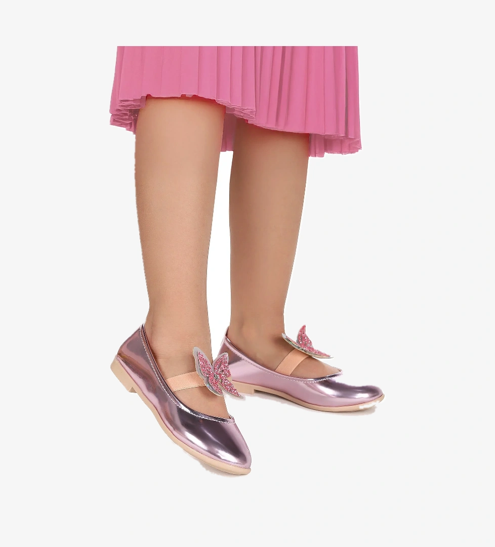 Menz Ayna Kelebek Lastikli Kız Çocuk Babet Ayakkabı Pembe