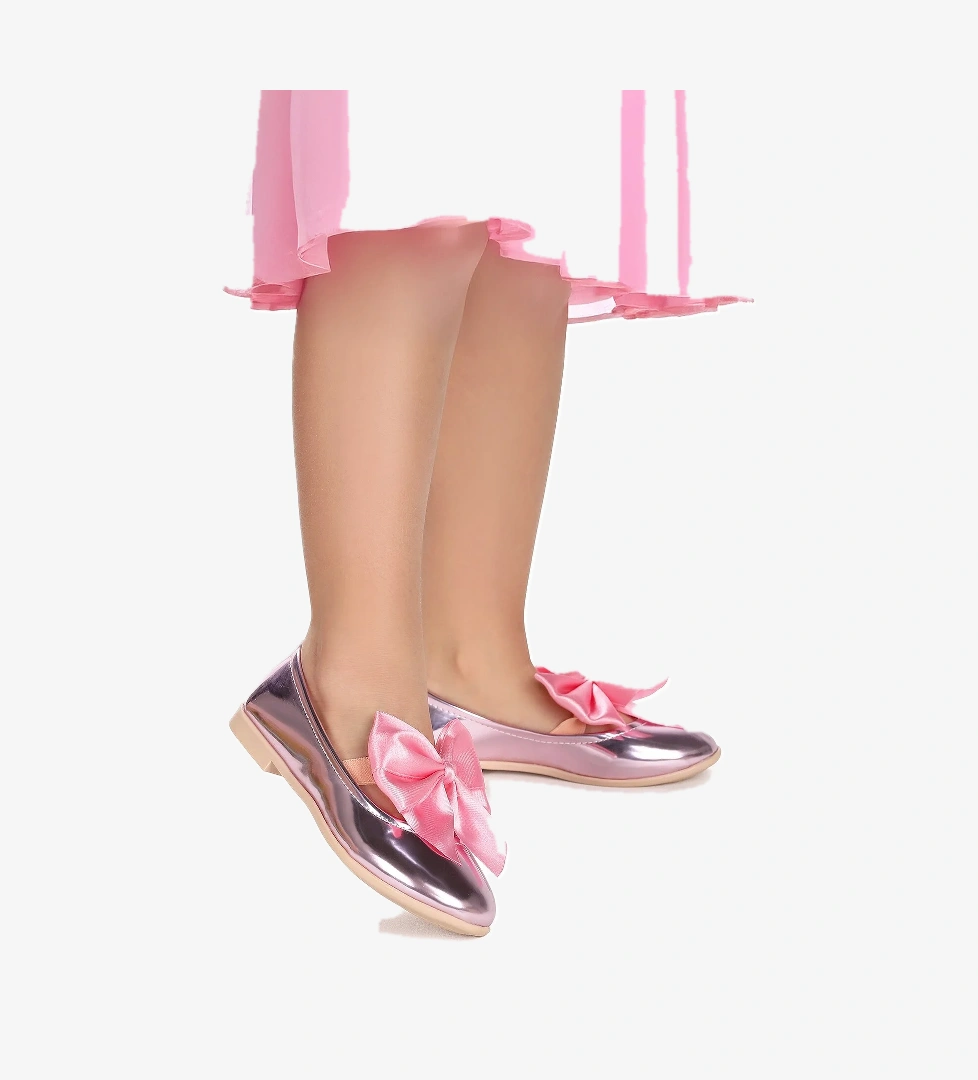 Tari Ayna Fiyonk Lastikli Kız Çocuk Babet Ayakkabı Pembe