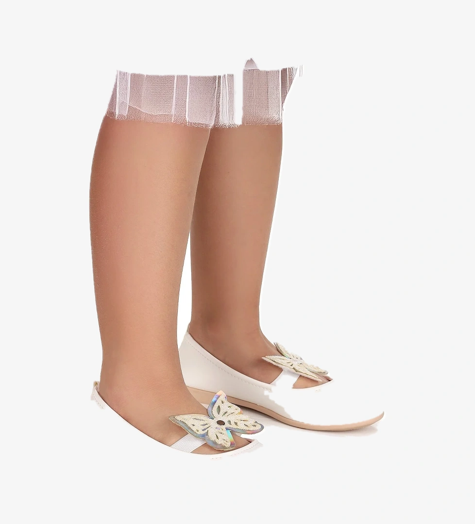 Menz Rugan Kelebek Lastikli Kız Çocuk Babet Ayakkabı Beyaz