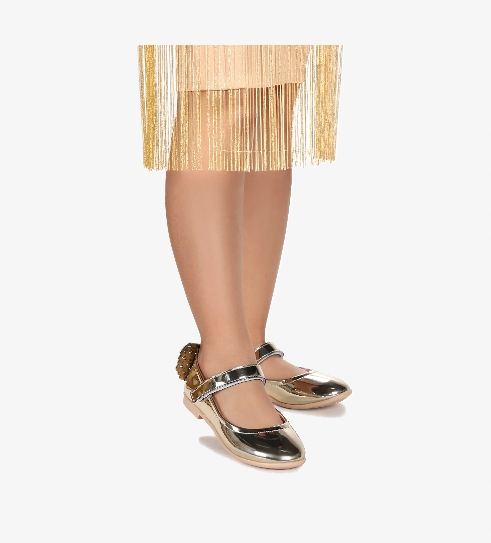 Friga Ayna Kelebek Cırtlı Kız Çocuk Babet Ayakkabı Altın