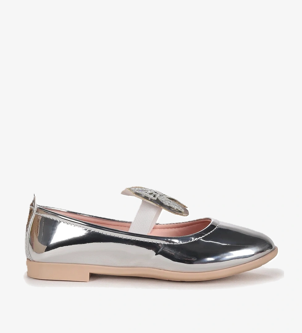 Menz Kelebek Lastikli Kız Çocuk Babet Ayakkabı Gümüş