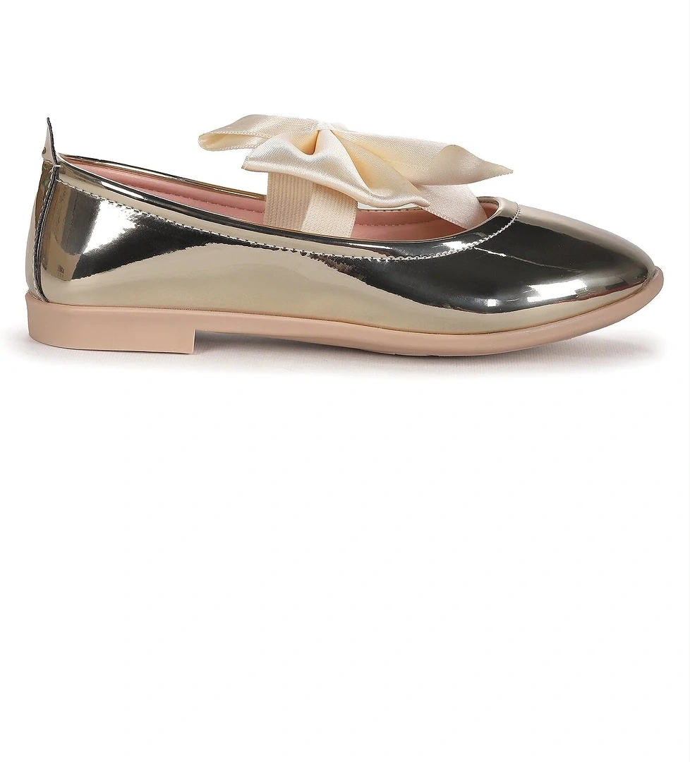 Tari Fiyonk Lastikli Kız Çocuk Babet Ayakkabı Altın - Görsel 1