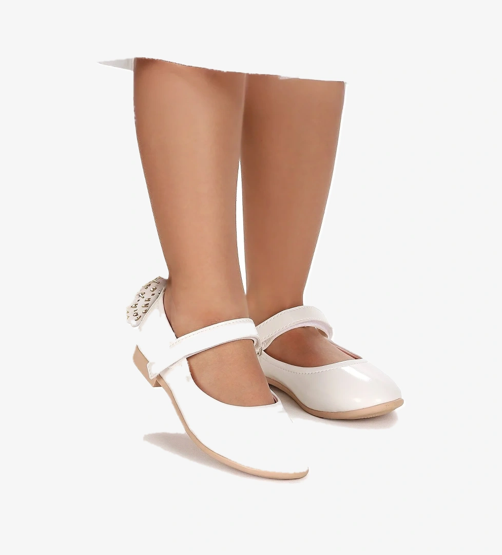 Friga Kelebek Cırtlı Kız Çocuk Babet Ayakkabı Beyaz - Görsel 1