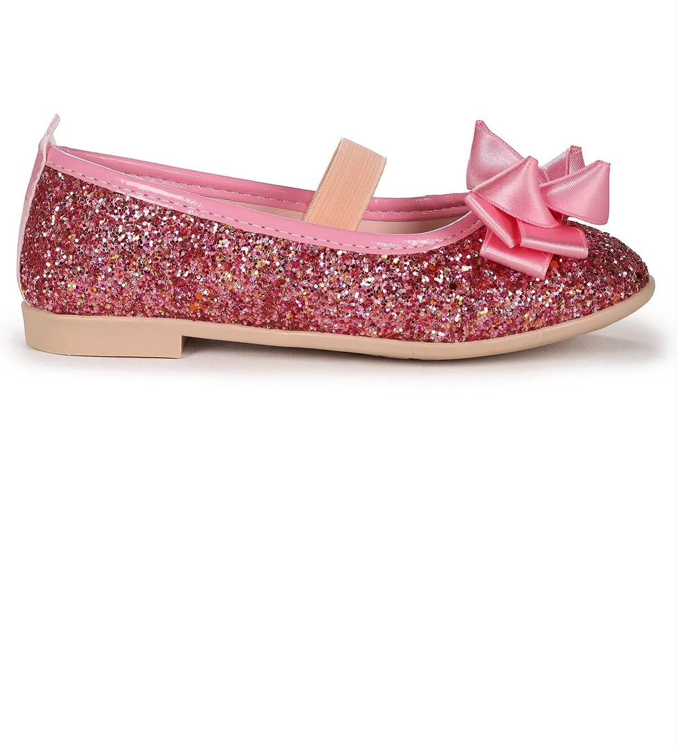 Panı Fiyonk Lastikli Kız Çocuk Babet Ayakkabı Pembe