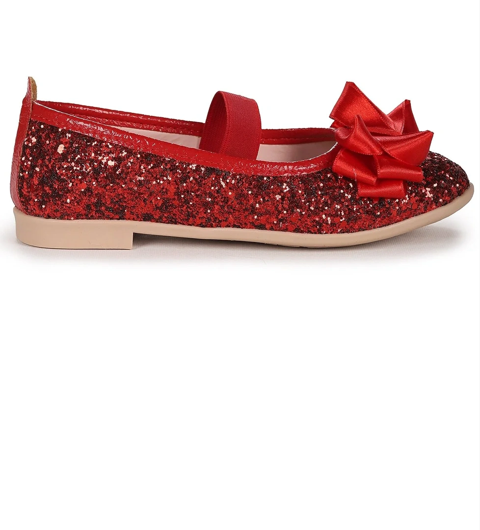 Panı Fiyonk Lastikli Kız Çocuk Babet Ayakkabı Kırmızı