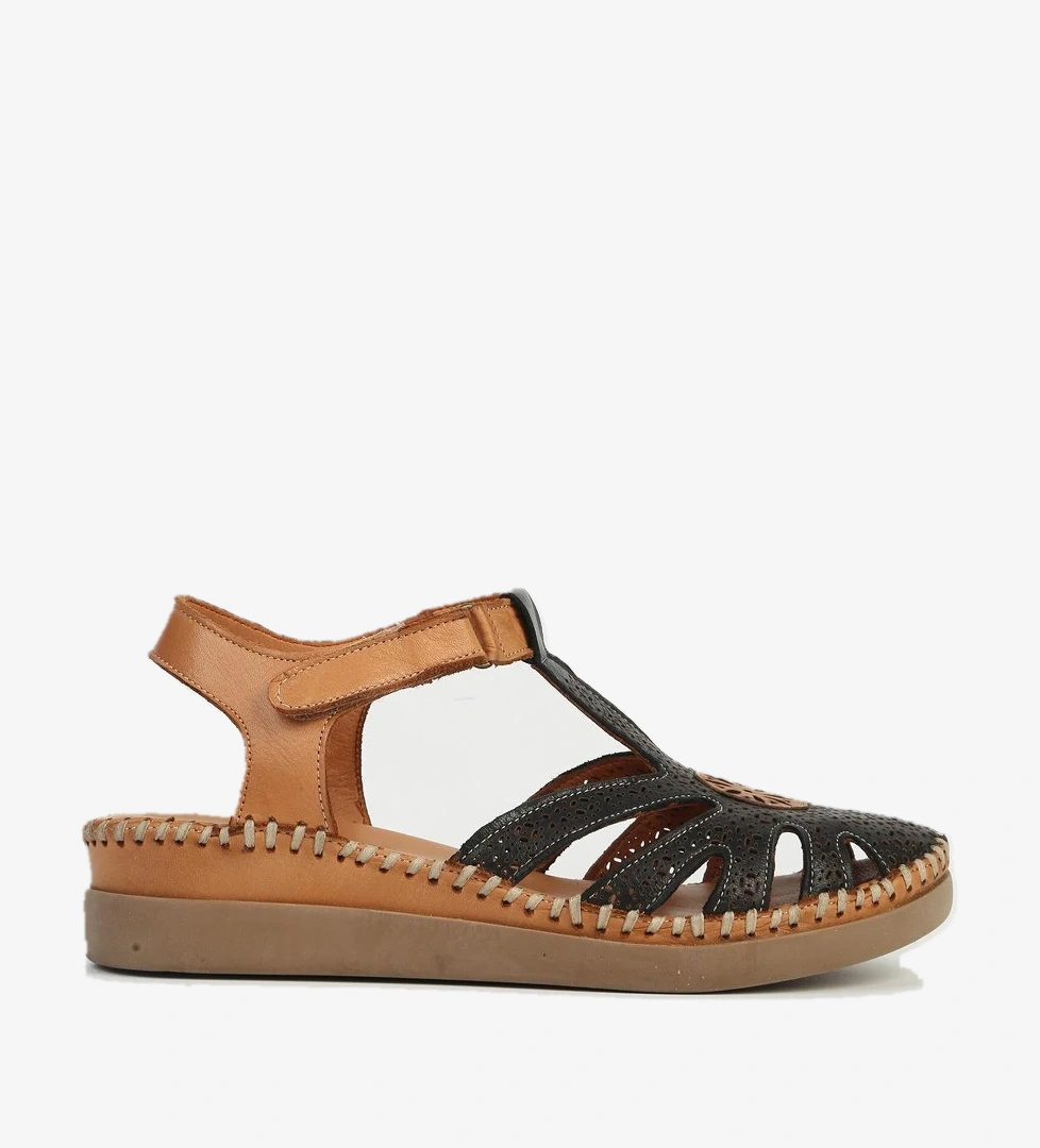 Hakiki Deri Kadın Siyah Sandalet PC-54517 - Görsel 1