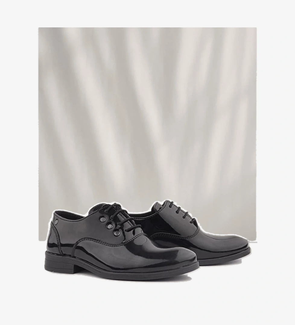 Smokin Siyah Rugan Bağcıklı Metal Detaylı Çocuk Klasik Ayakkabısı - Görsel 1