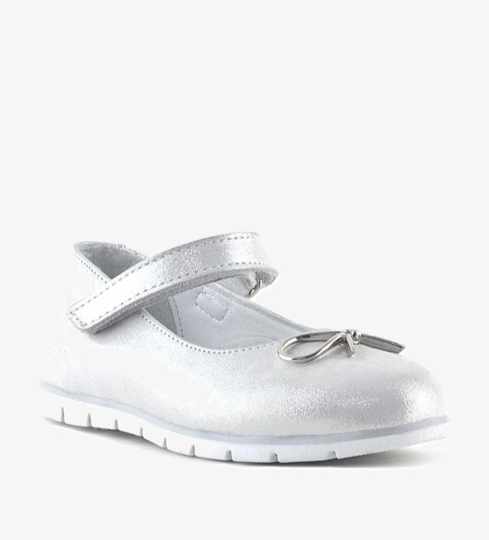 Rakerplus Hakiki Deri Gümüş Cırtlı Kurdele Detaylı Kız Çocuk Babet model görseli