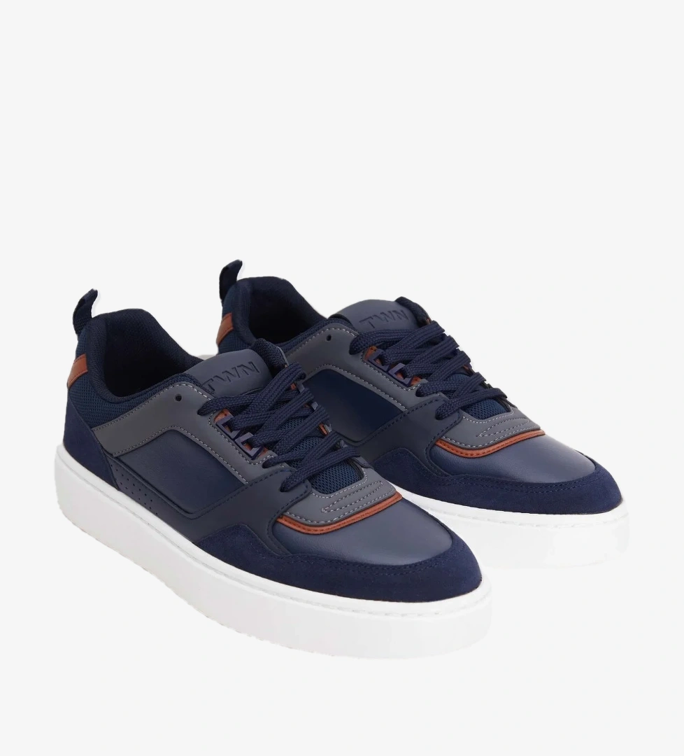 Lacivert Kalın Beyaz Tabanlı Bağcıklı Sneaker Ayakkabi