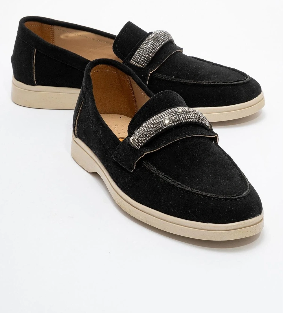 Kadın Taşlı Süet Loafer SİYAH SİYAH - Görsel 1