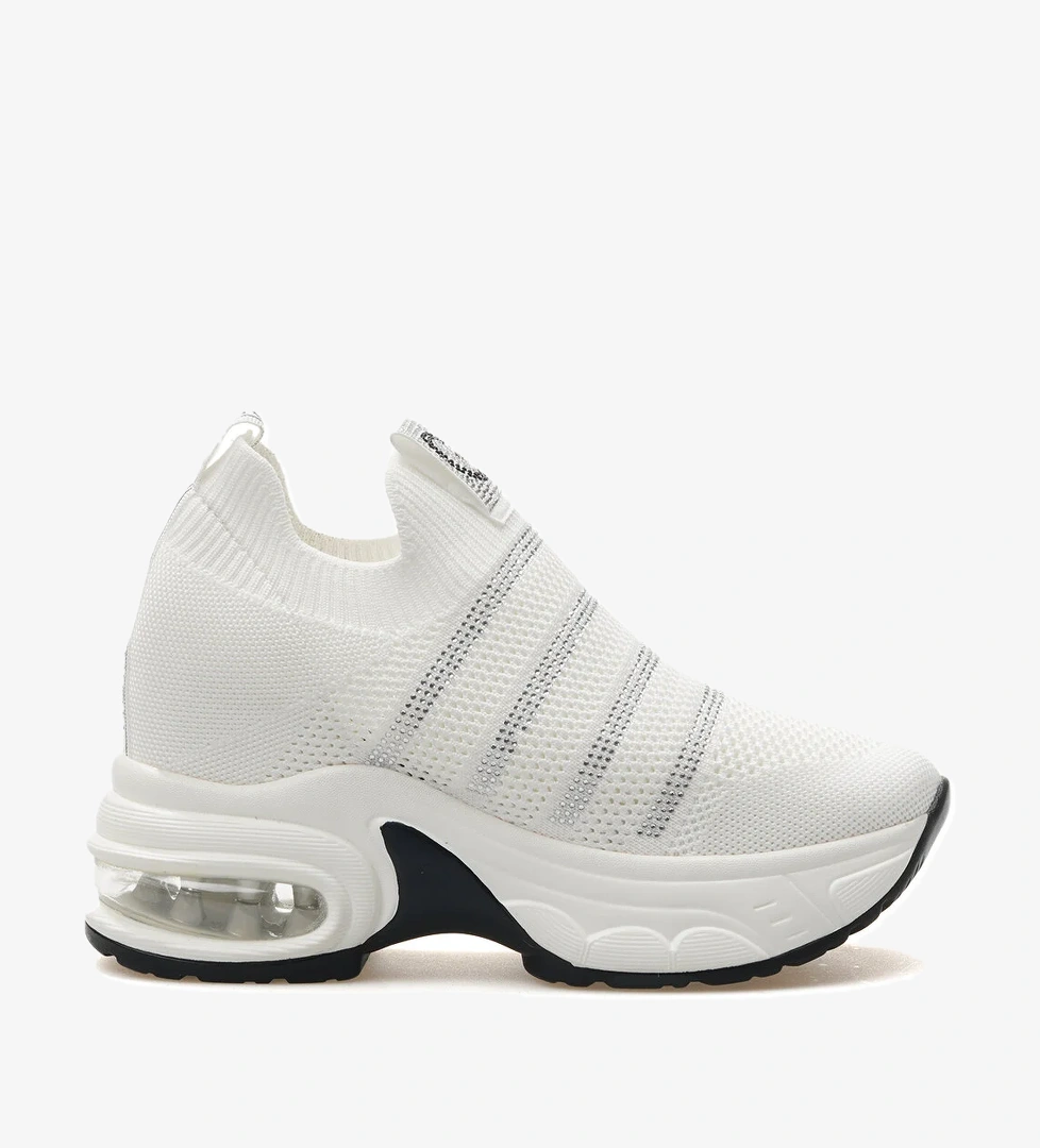 Kadın Taş Detaylı Gizli Dolgu Topuk Sneaker Günlük Ayakkabı 25y 25y300-4 Z Beyaz - Görsel 1