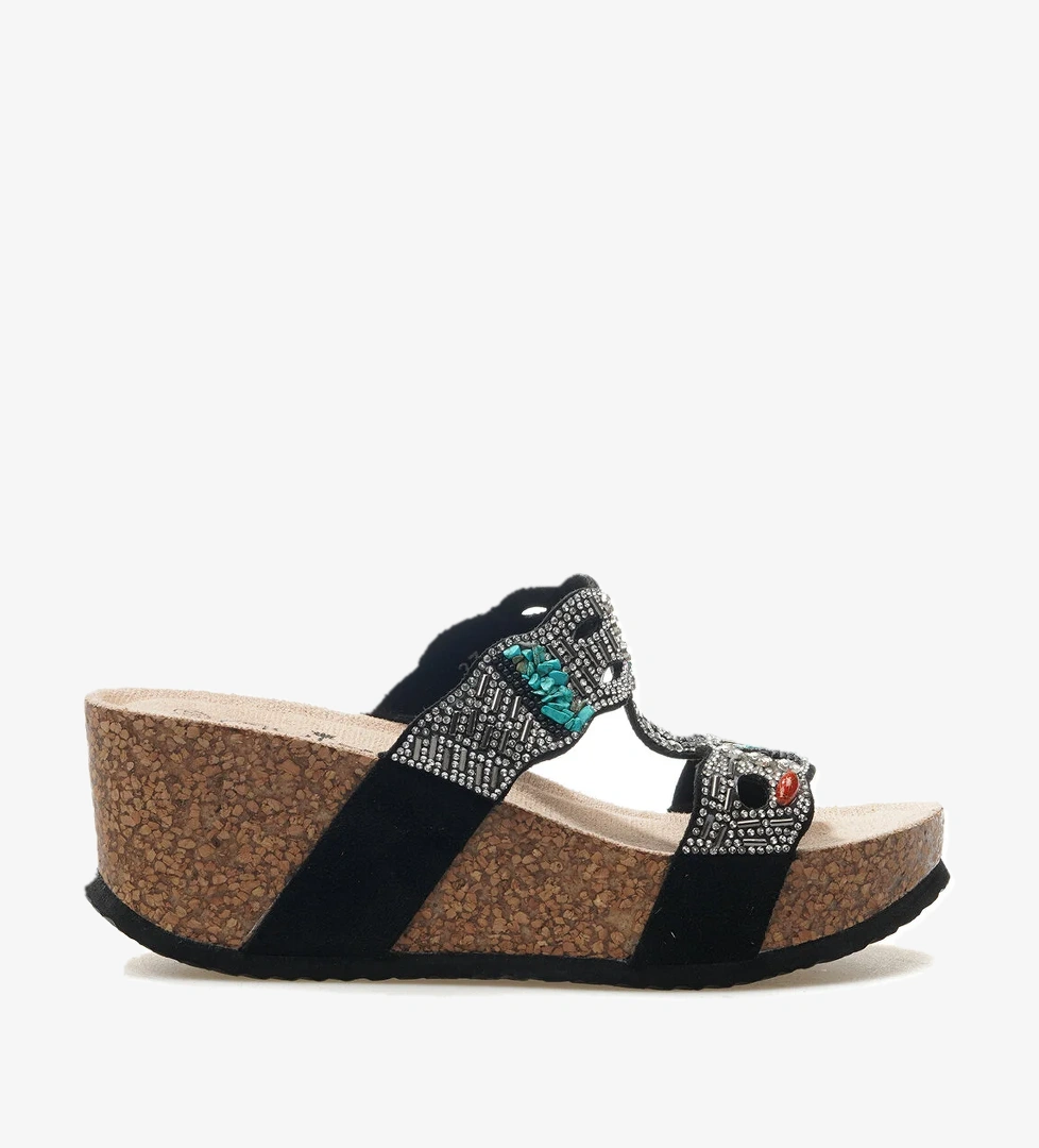 Guja Kadın Taş Detaylı Dolgu Topuk Günlük Terlik 25y 25y101 Z Gümüş Siyah model görseli