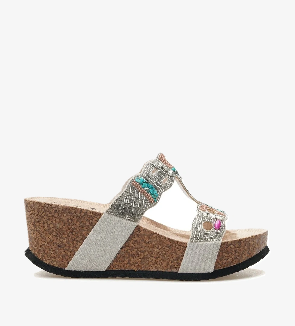 Kadın Taş Detaylı Dolgu Topuk Günlük Terlik 25y 25y101 Z Gümüş