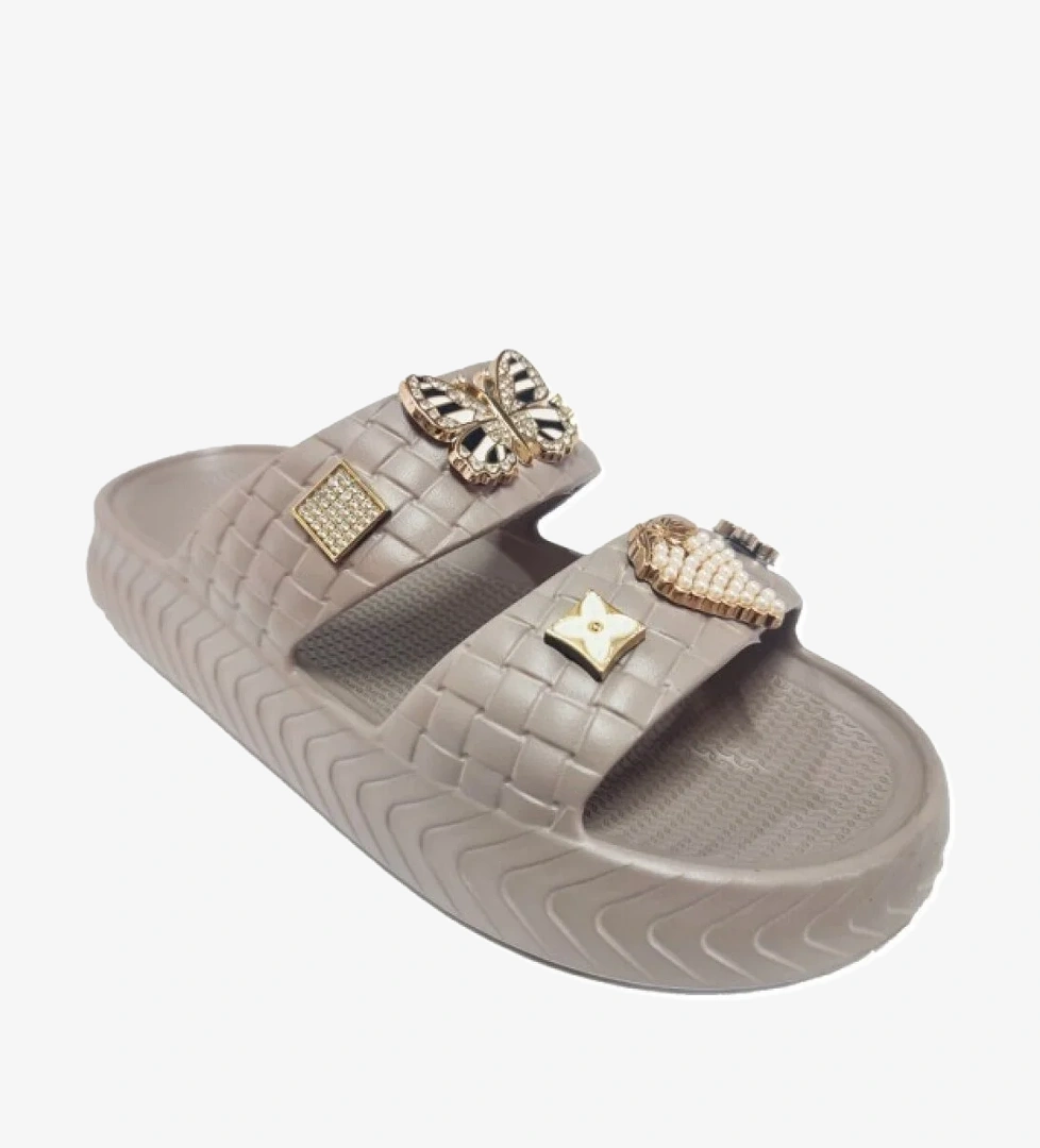 E800-17-25 Yeni Örgülü Taşli Kadın Terlik - Görsel 1