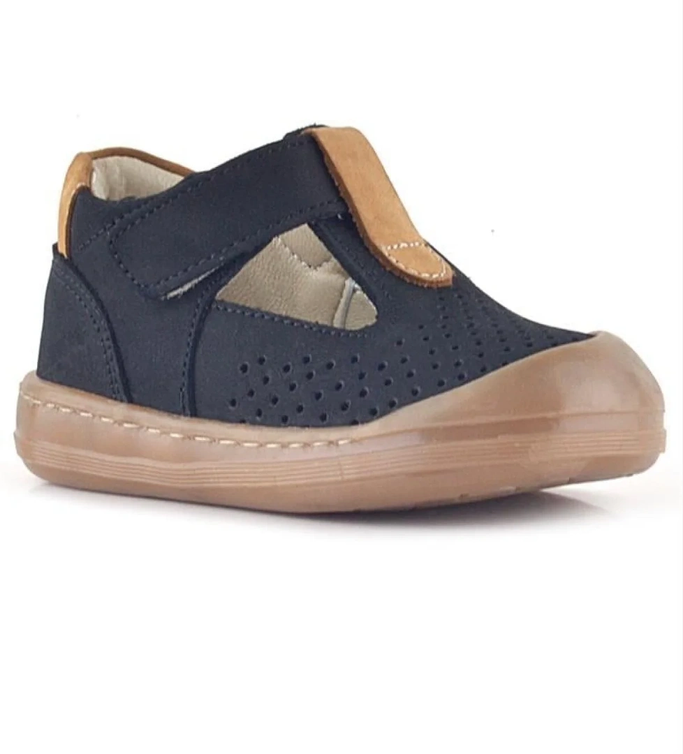 Shaun Hakiki Deri Siyah Taba Cırtlı Anatomik Bebek Sandalet - Görsel 1