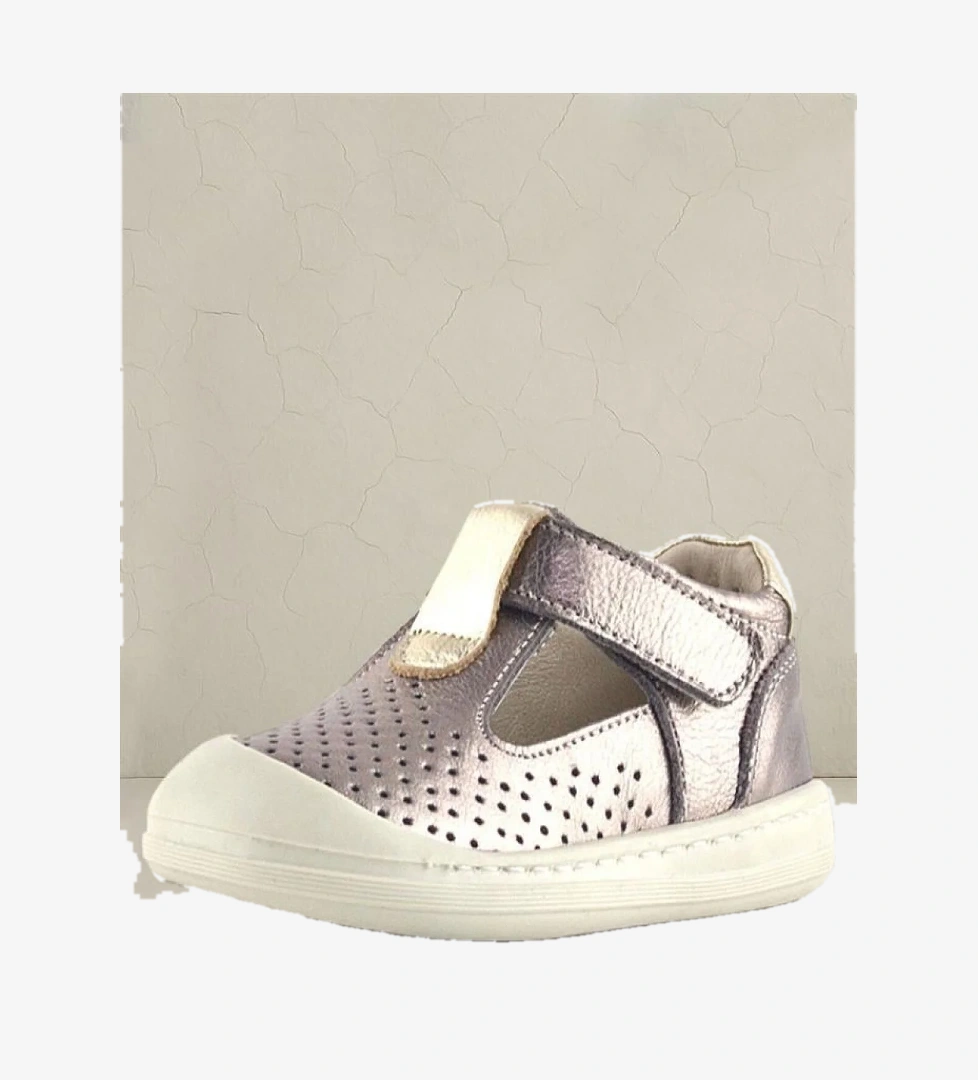 Shaun Hakiki Deri Altın Cırtlı Anatomik Kız Bebek Sandalet - Görsel 1