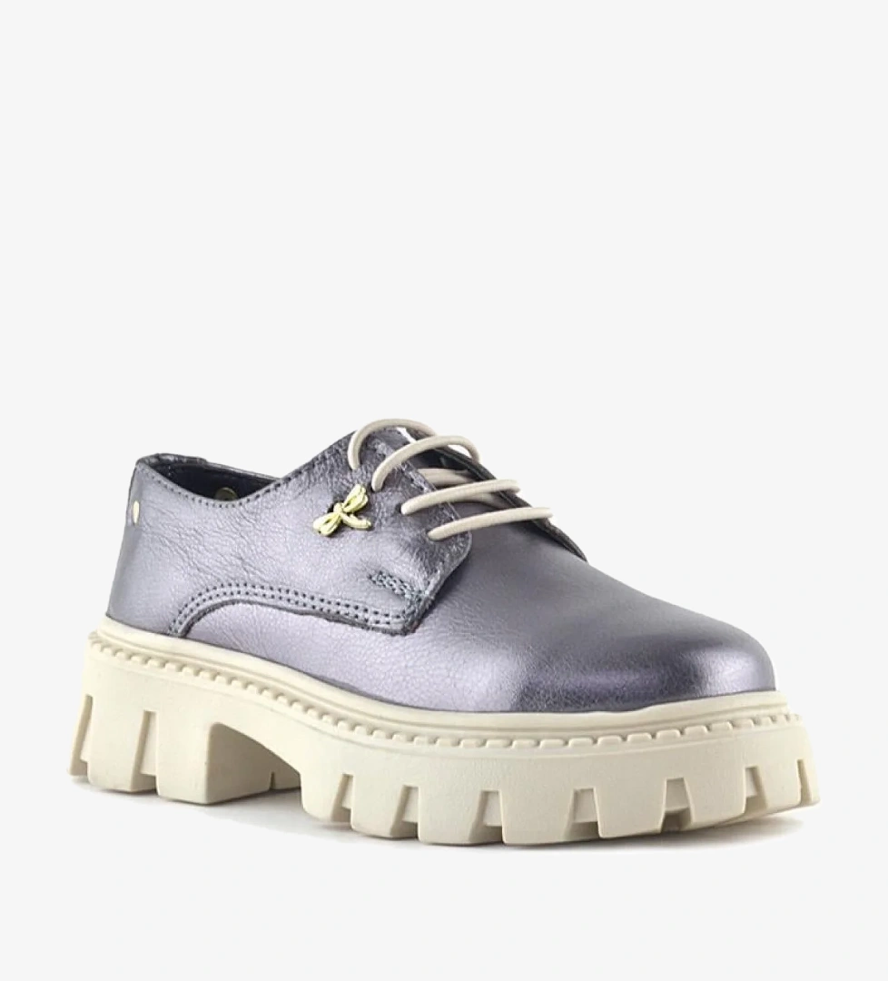 Rakerplus Platin Hakiki Deri Toka Detaylı Bağcıklı Kız Çocuk Günlük Ayakkabı model görseli