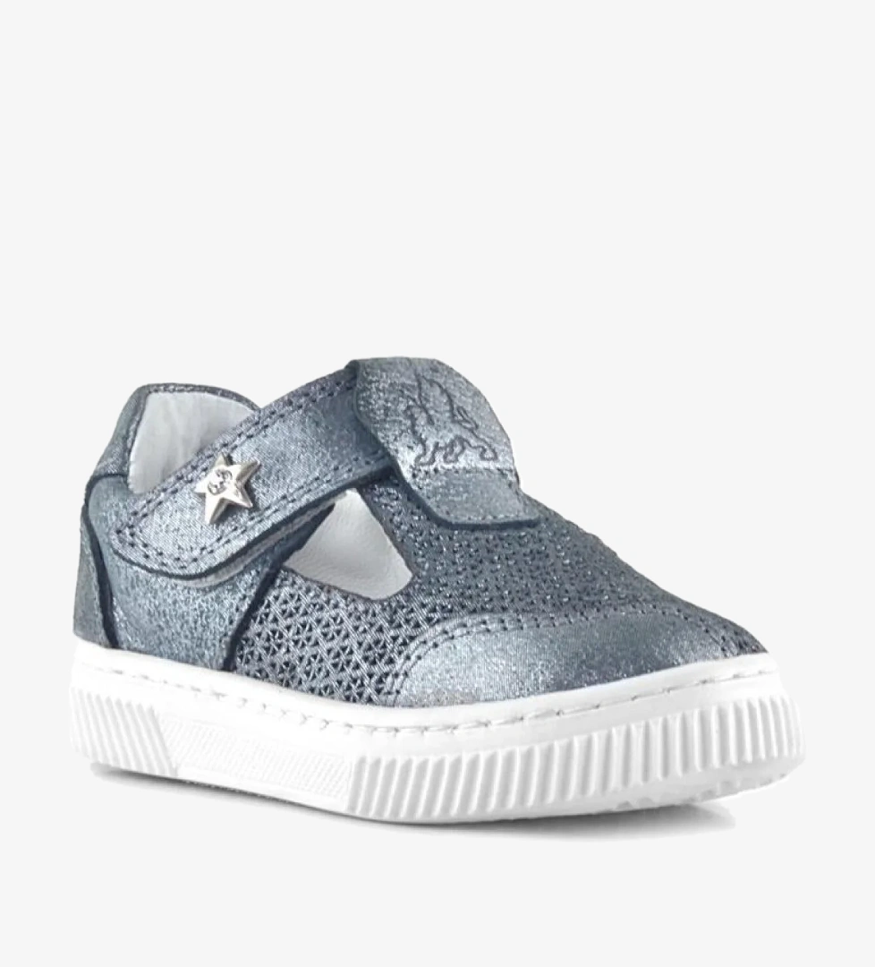 Bheem Hakiki Deri Gümüş Simli Cırtlı Yıldız Detaylı Bebek Sandalet - Görsel 1